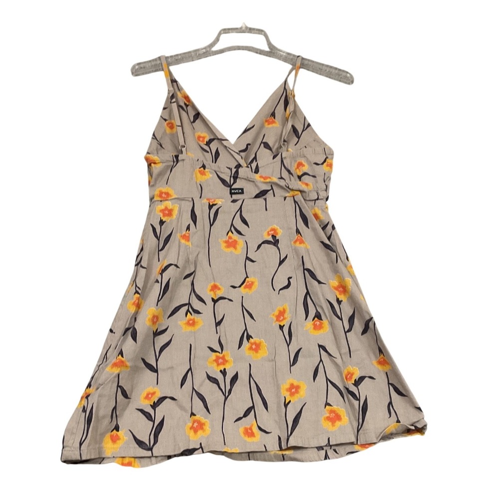 RVCA Floral Top / Mini Dress Sz Small Tan Yellow Wrap Front Boho Summer - Picture 1 of 8